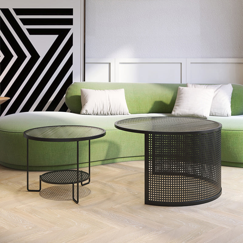 Round GlassCoffee Table Tropical No Distressing Coffee Table Set with Shelf