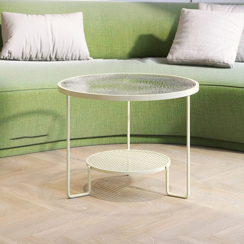 Round GlassCoffee Table Tropical No Distressing Coffee Table Set with Shelf