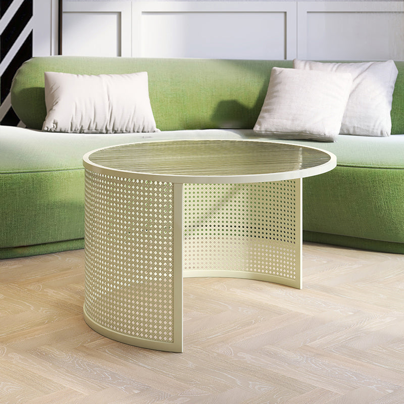Round GlassCoffee Table Tropical No Distressing Coffee Table Set with Shelf