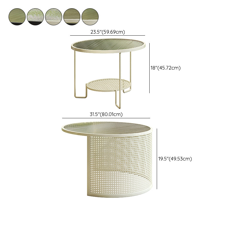 Round GlassCoffee Table Tropical No Distressing Coffee Table Set with Shelf