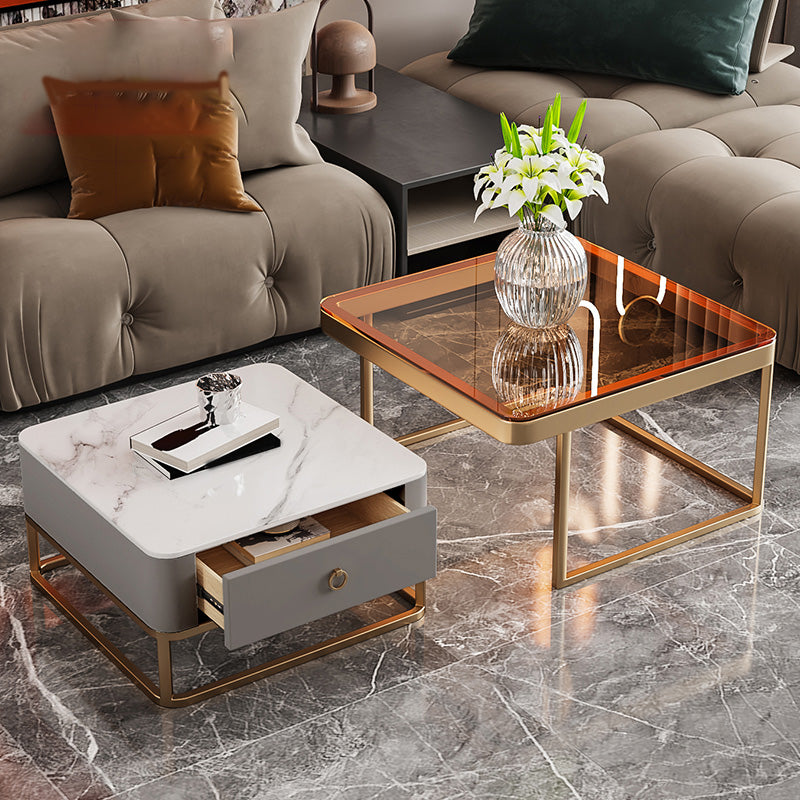 Frame Slate Coffee Table Glam Nesting Coffee Table Set with Drawer