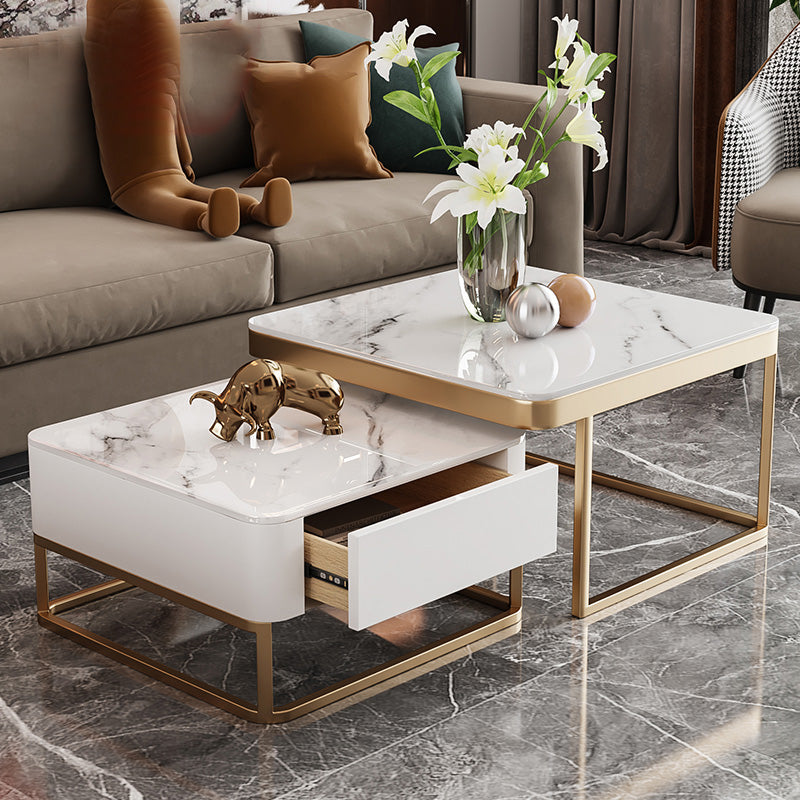 Frame Slate Coffee Table Glam Nesting Coffee Table Set with Drawer