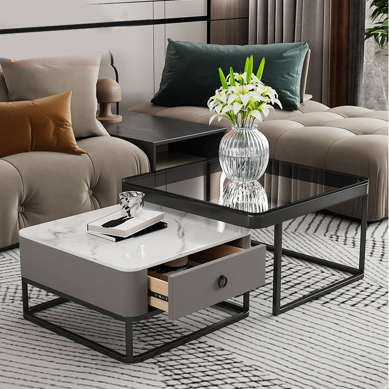 Frame Slate Coffee Table Glam Nesting Coffee Table Set with Drawer