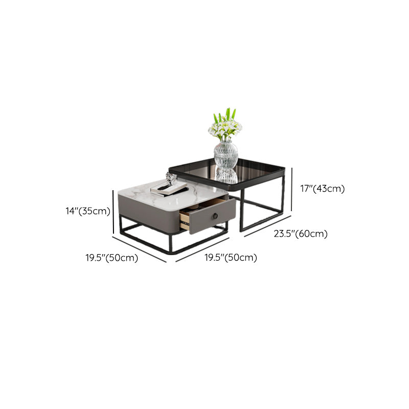 Frame Slate Coffee Table Glam Nesting Coffee Table Set with Drawer