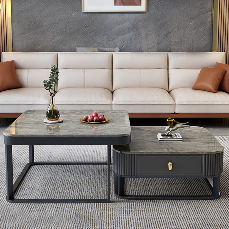 Slate Coffee Table Glam Frame Nesting Coffee Table Set with Drawer