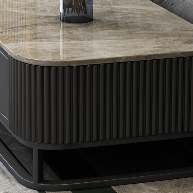Slate Coffee Table Glam Frame Nesting Coffee Table Set with Drawer