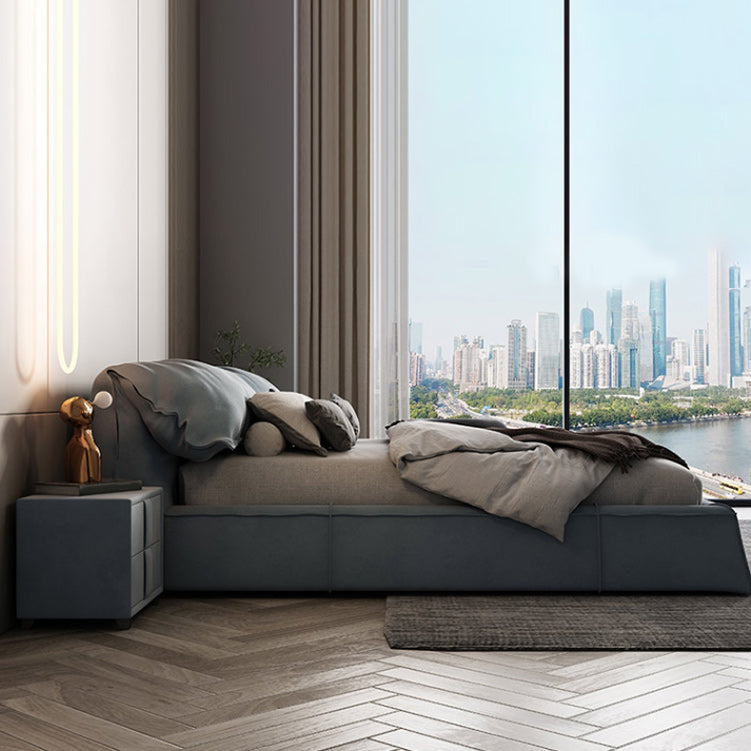 Contemporary Rectangular Upholstered Headboard Solid Color Standard Bed