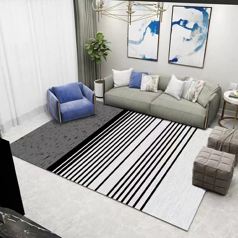 Black Modern Carpet Geometry Polyester Carpet Washable Carpet for Drawing Room