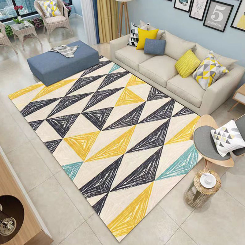 Black Modern Carpet Geometry Polyester Carpet Washable Carpet for Drawing Room