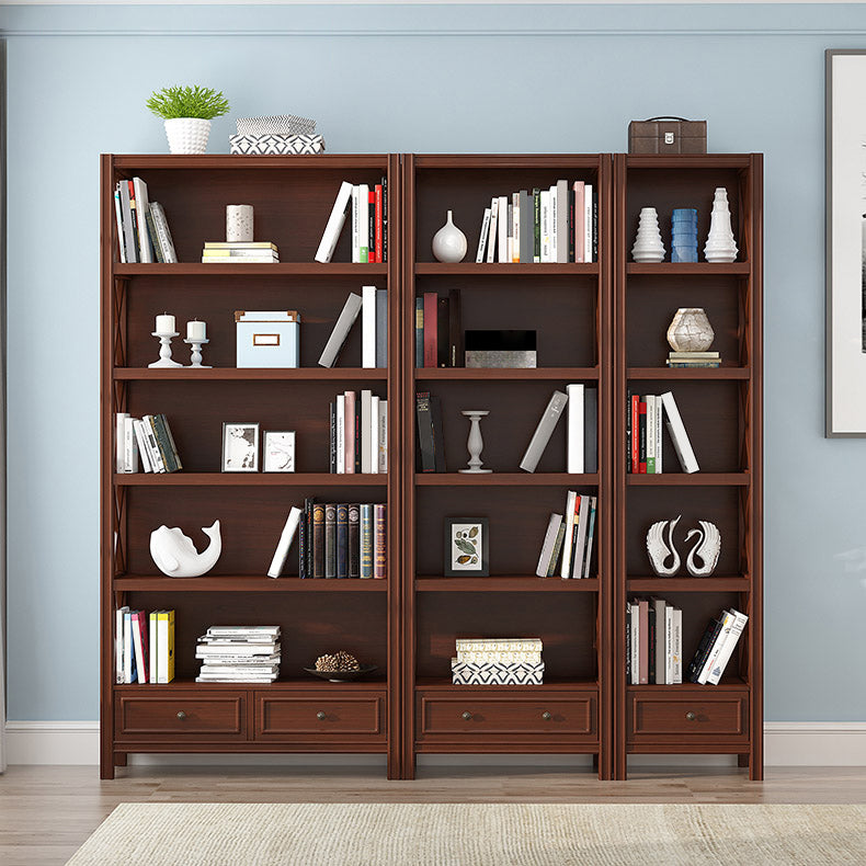 Wooden Standard Bookshelf Contemporary Closed Back Bookcase with Drawers