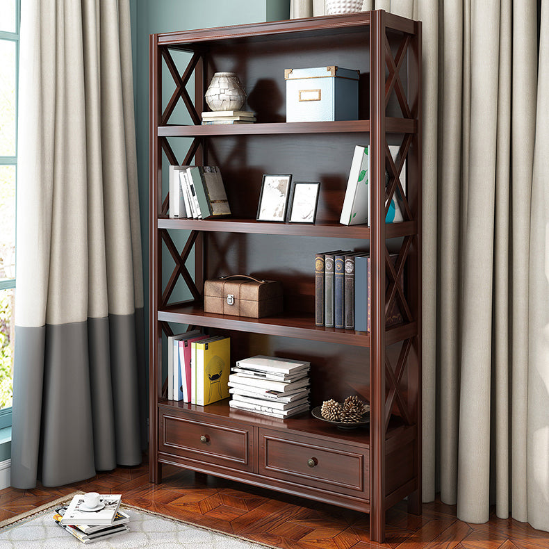 Wooden Standard Bookshelf Contemporary Closed Back Bookcase with Drawers