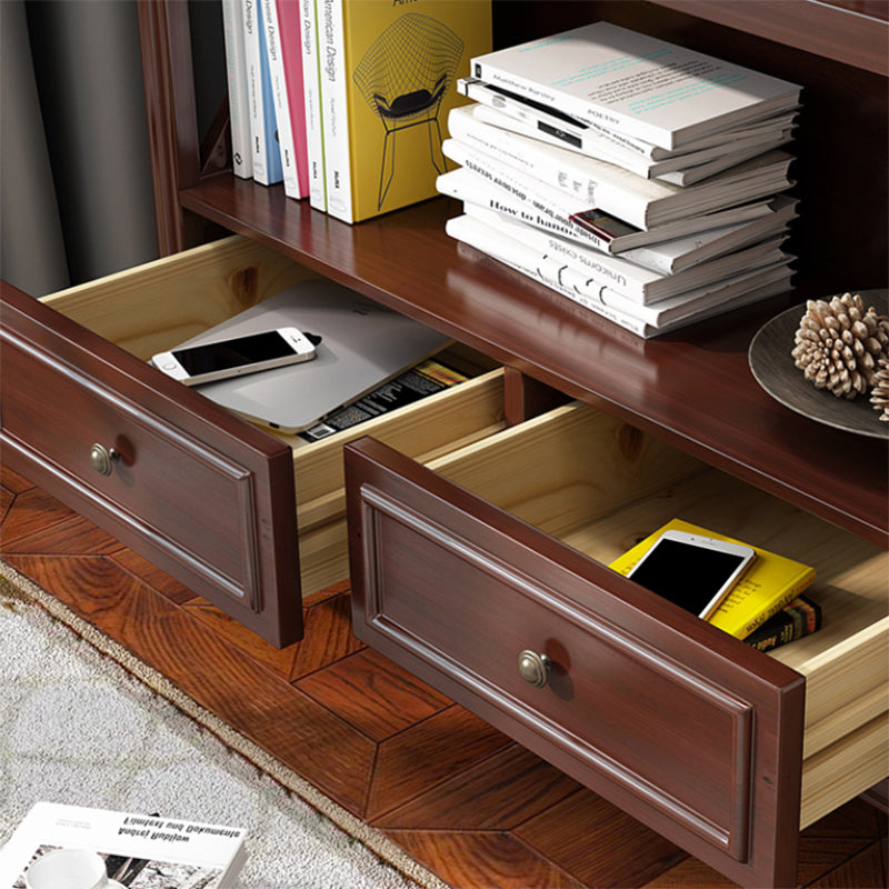 Wooden Standard Bookshelf Contemporary Closed Back Bookcase with Drawers