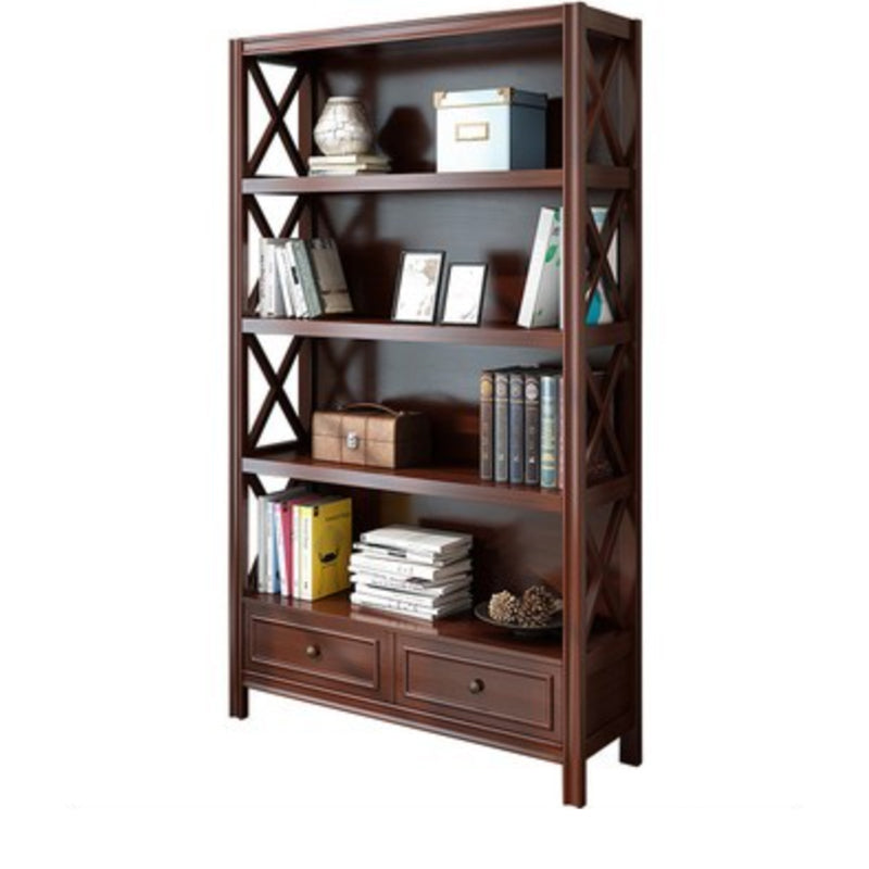 Wooden Standard Bookshelf Contemporary Closed Back Bookcase with Drawers
