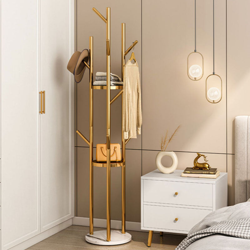 Metal Entry Hall Tree Marble Base Coat Rock with 2 Shelves , 66.92" H