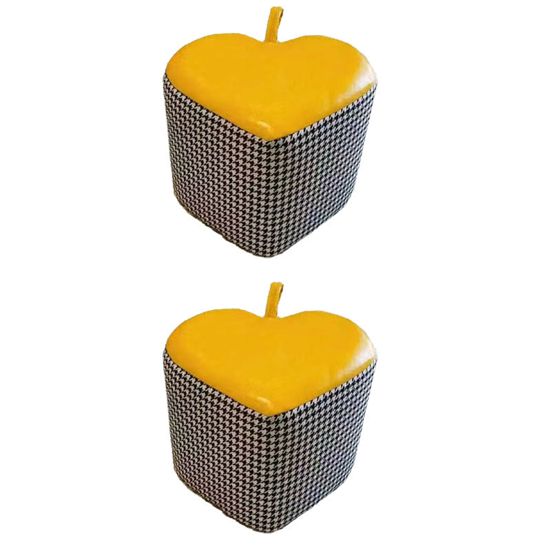 Modern Pouf Ottoman Faux Leather Upholstered Houndstooth Heart Shape Ottoman