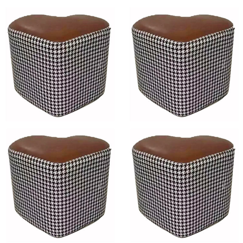 Modern Pouf Ottoman Faux Leather Upholstered Houndstooth Heart Shape Ottoman
