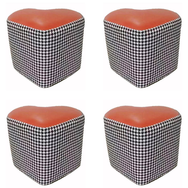 Modern Pouf Ottoman Faux Leather Upholstered Houndstooth Heart Shape Ottoman