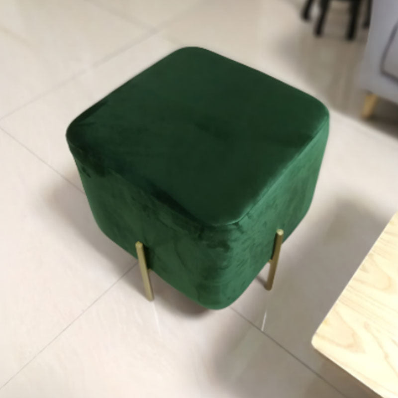 Glam Pouf Ottoman Velvet Upholstered Solid Color Square Ottoman with Metal Legs
