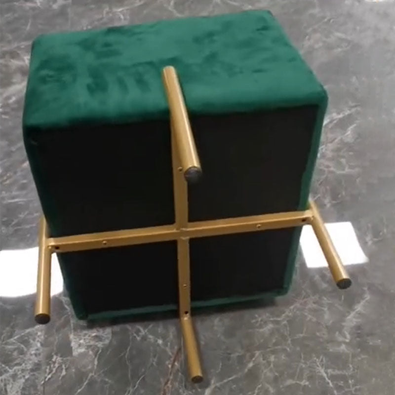 Glam Pouf Ottoman Velvet Upholstered Solid Color Square Ottoman with Metal Legs