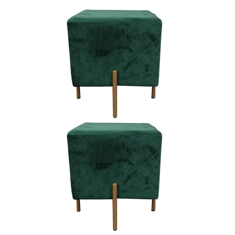 Glam Pouf Ottoman Velvet Upholstered Solid Color Square Ottoman with Metal Legs