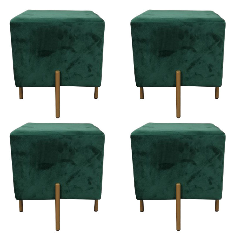 Glam Pouf Ottoman Velvet Upholstered Solid Color Square Ottoman with Metal Legs
