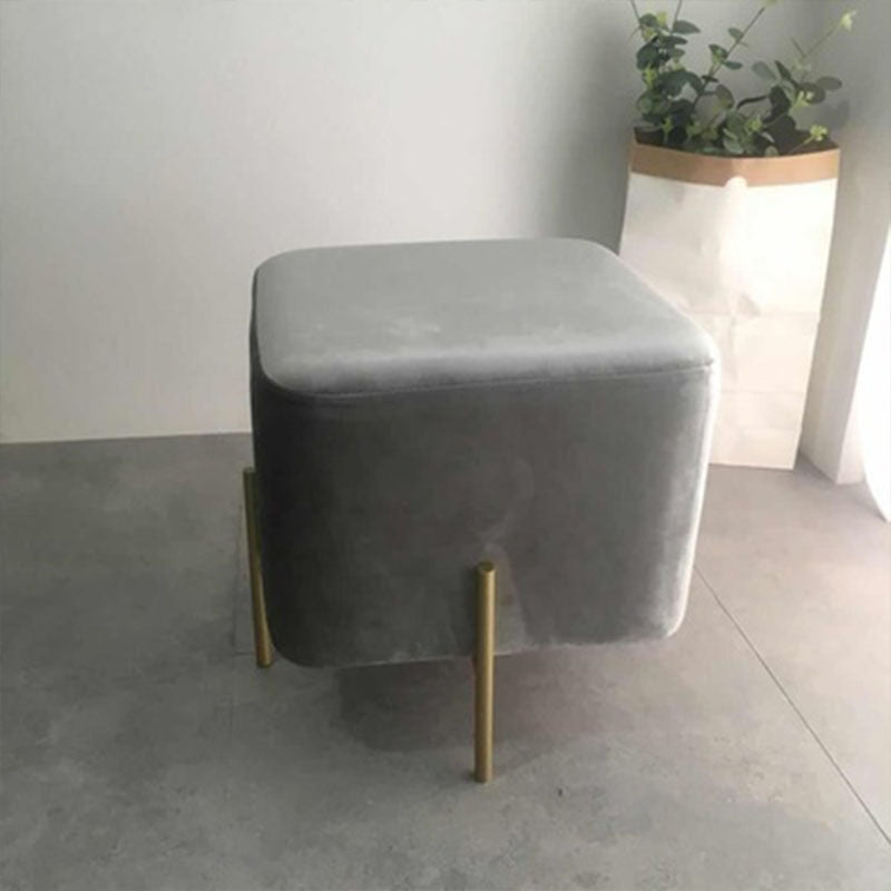 Glam Pouf Ottoman Velvet Upholstered Solid Color Square Ottoman with Metal Legs