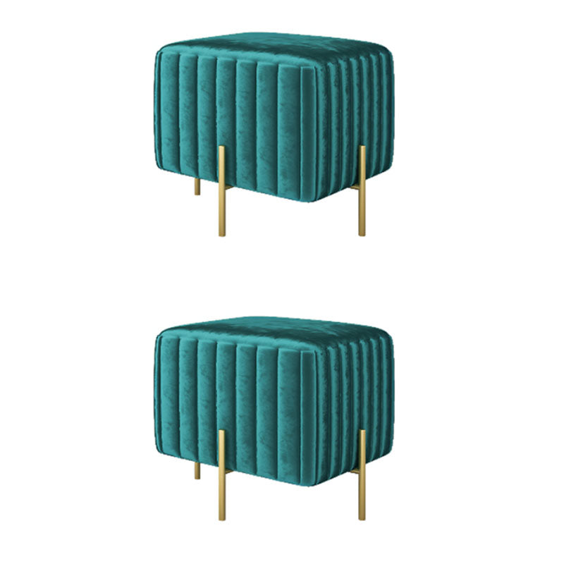 Modern Pouf Ottoman Velvet Upholstered Solid Color Square Ottoman with Metal Legs