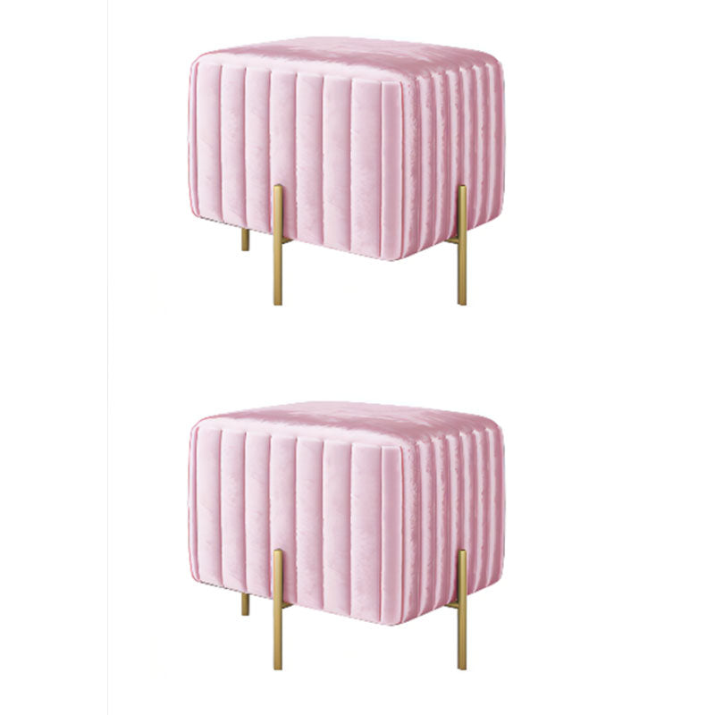 Modern Pouf Ottoman Velvet Upholstered Solid Color Square Ottoman with Metal Legs