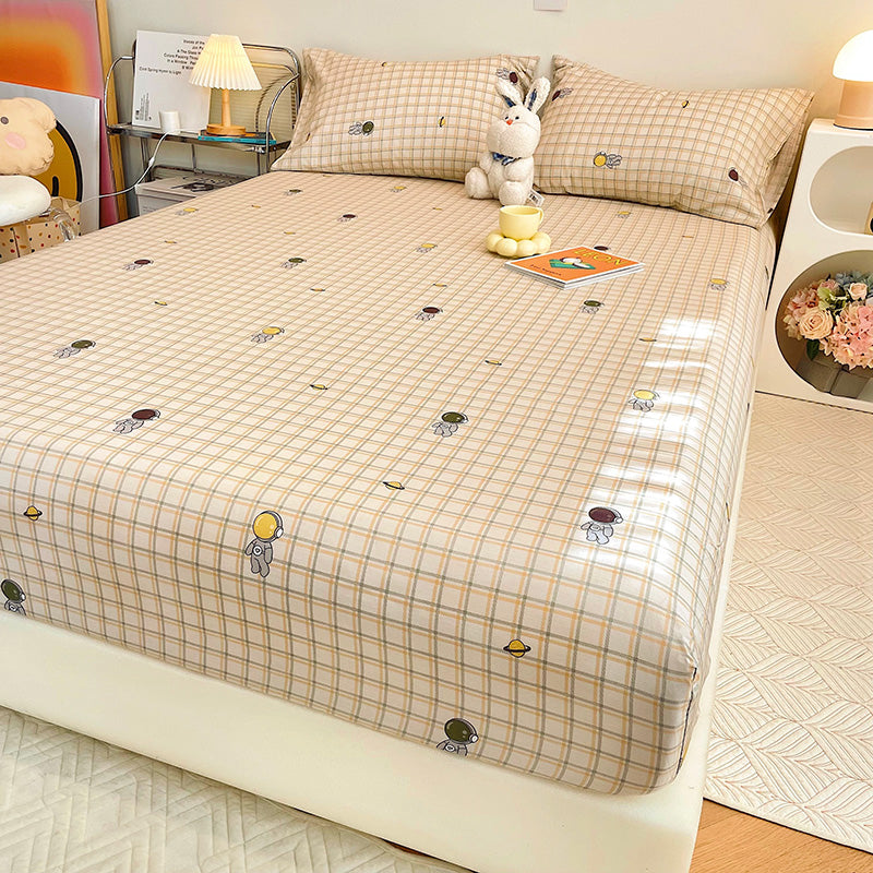 Vintage Fitted Sheet Cartoon Pattern Non-Pilling Breathable Cotton Fitted Sheet