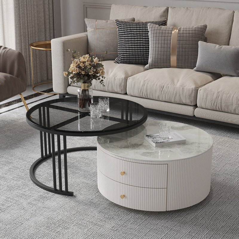 Slate Frame Stone Top Coffee Table Glam 2 Drawers Coffee Table Set