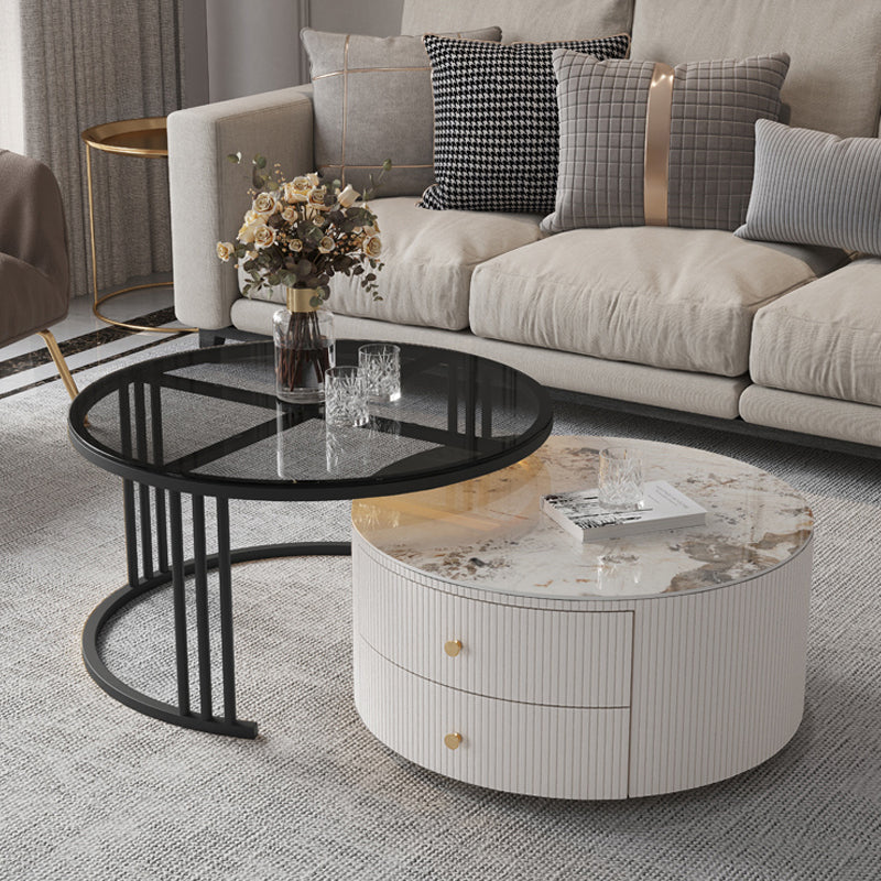 Slate Frame Stone Top Coffee Table Glam 2 Drawers Coffee Table Set
