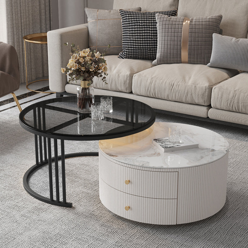 Slate Frame Stone Top Coffee Table Glam 2 Drawers Coffee Table Set