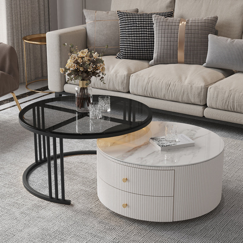 Slate Frame Stone Top Coffee Table Glam 2 Drawers Coffee Table Set