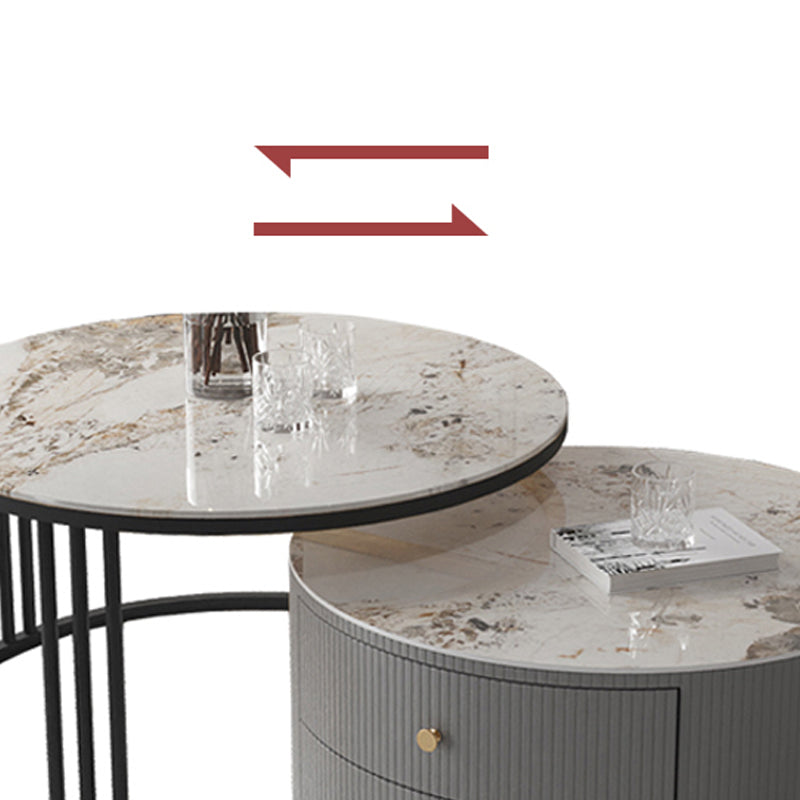 Slate Frame Stone Top Coffee Table Glam 2 Drawers Coffee Table Set