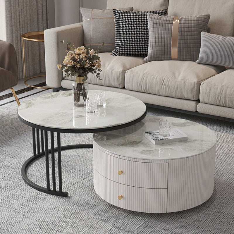 Slate Frame Stone Top Coffee Table Glam 2 Drawers Coffee Table Set