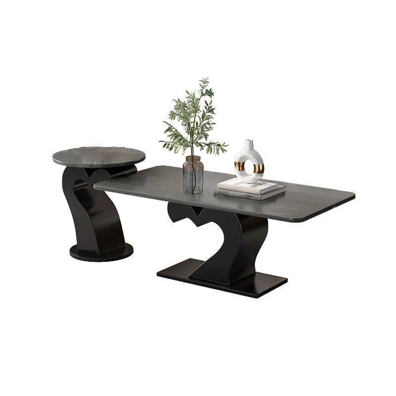 Abstract Coffee Table Set Contemporary Stone Top Cocktail Table