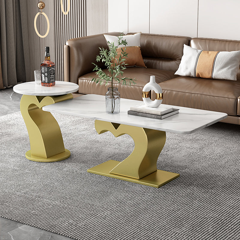 Abstract Coffee Table Set Contemporary Stone Top Cocktail Table