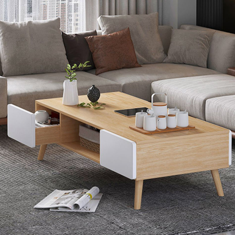 Wood Coffee Table Modern Single Coffee Table with with Storage Drawers
