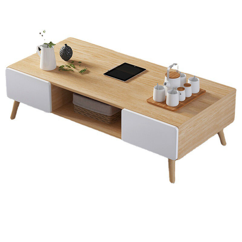 Wood Coffee Table Modern Single Coffee Table with with Storage Drawers