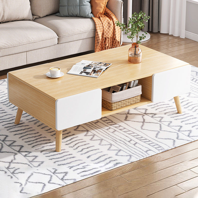 Wood Coffee Table Modern Single Coffee Table with with Storage Drawers