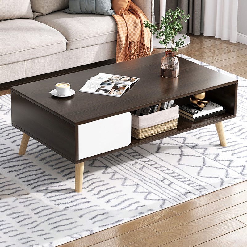 Wood Coffee Table Modern Single Coffee Table with with Storage Drawers
