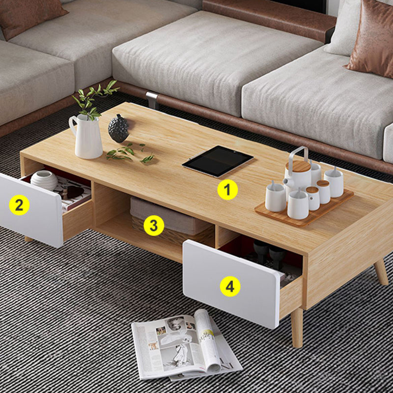 Wood Coffee Table Modern Single Coffee Table with with Storage Drawers