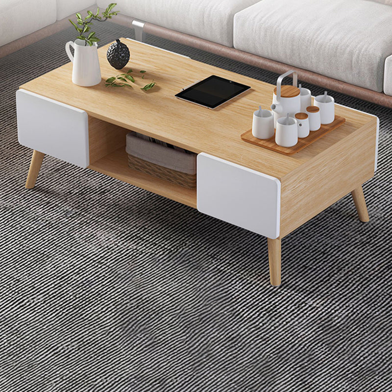 Wood Coffee Table Modern Single Coffee Table with with Storage Drawers