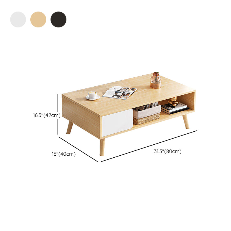 Wood Coffee Table Modern Single Coffee Table with with Storage Drawers