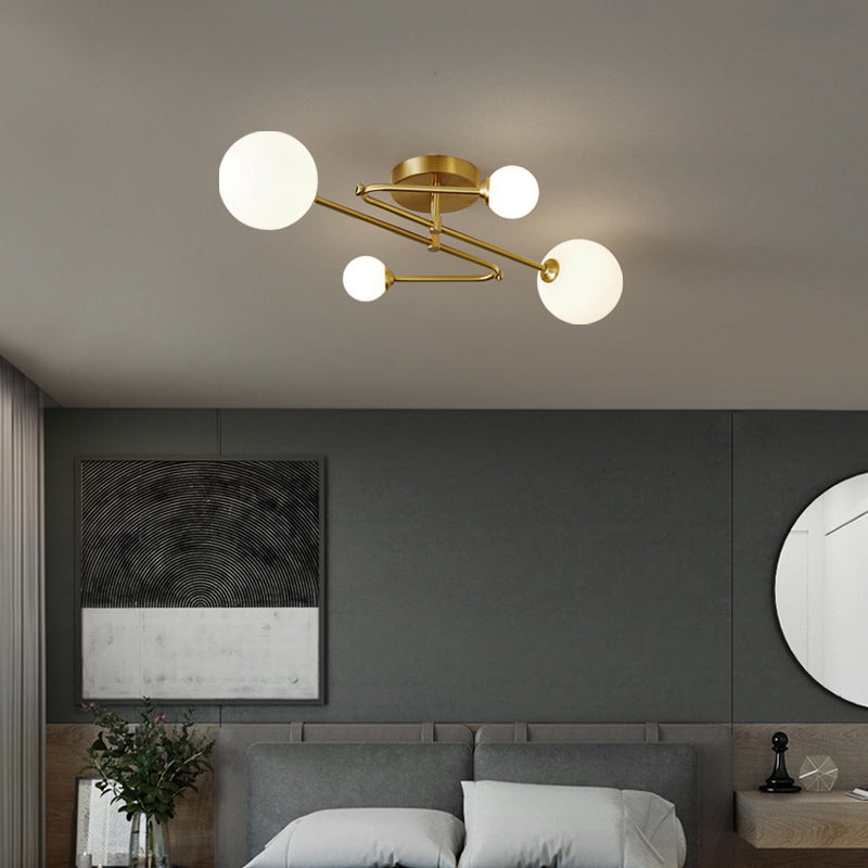 4/6/9-Light Golden Modern Flush Mount Lighting Glass Ceiling Light for Living Room