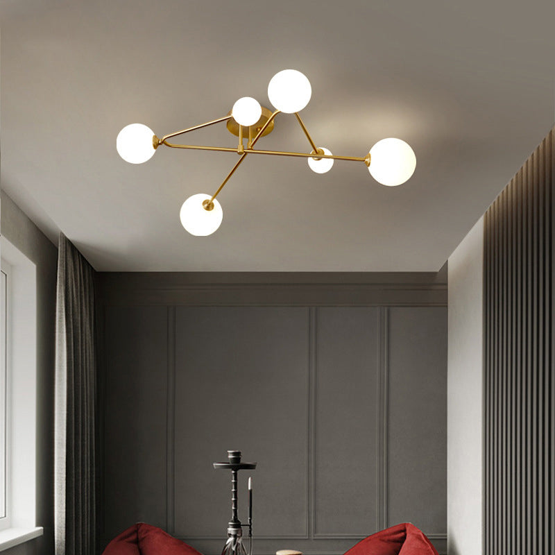 4/6/9-Light Golden Modern Flush Mount Lighting Glass Ceiling Light for Living Room