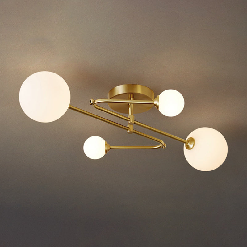 4/6/9-Light Golden Modern Flush Mount Lighting Glass Ceiling Light for Living Room