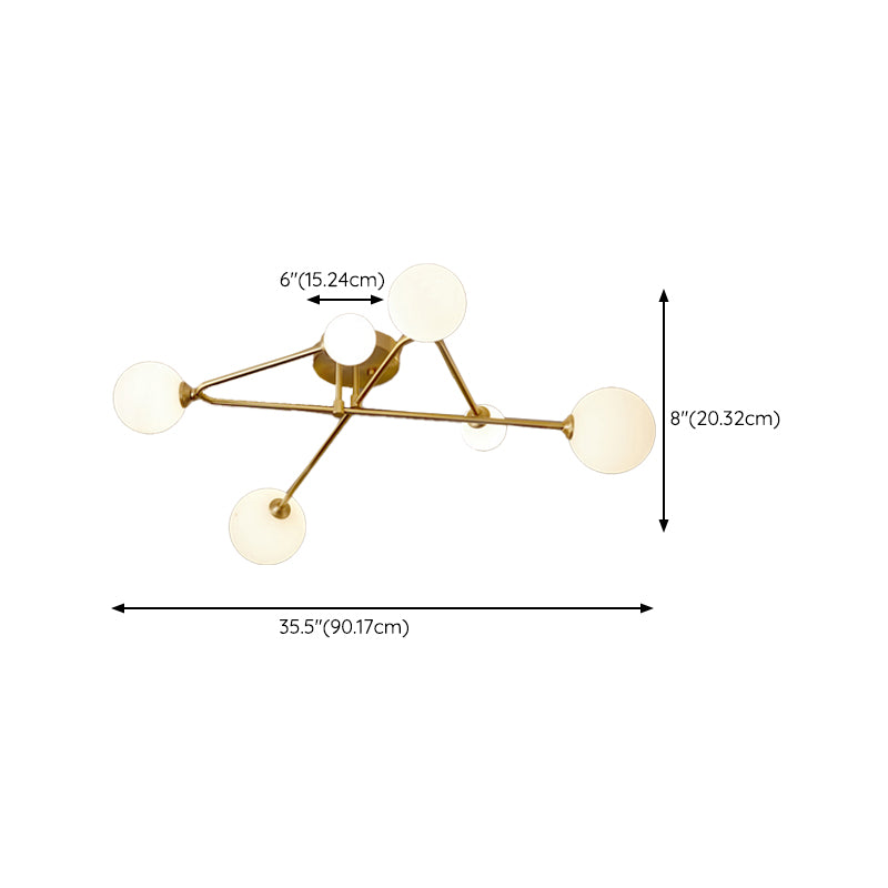 4/6/9-Light Golden Modern Flush Mount Lighting Glass Ceiling Light for Living Room