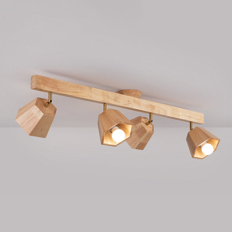 Modern Ceiling Track Light Multi - Head Solid Wood Ceiling Flush Mount