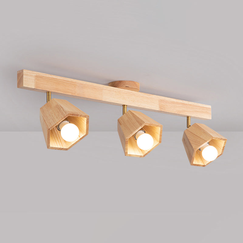 Modern Ceiling Track Light Multi - Head Solid Wood Ceiling Flush Mount